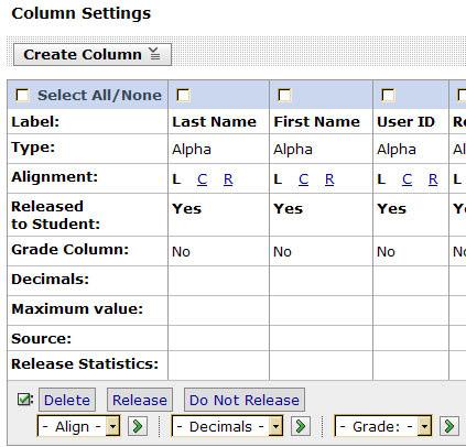 Column Settings Text within columns can be aligned left, center, or right.