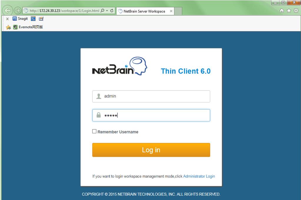7.1 Thin Client Login Introduce how to log in to Thin Client 1. Input Thin Client web address In search bar of web browser, enter http://workspace server ip /workspace/workspace number/login.