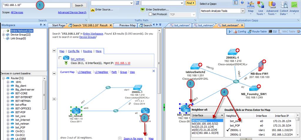 2.1 Map Around a Device Map L3 connections around a device Use Case: Troubleshoot a problematic router BGP neighbors are down 1.
