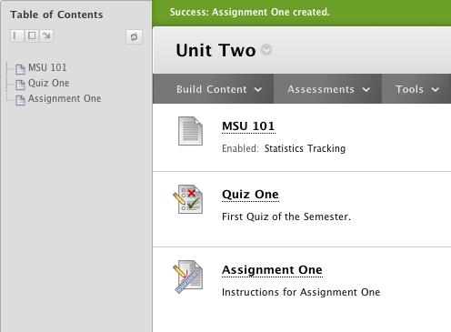 4. Click the Submit button to finish. 5. Your Assignment link will appear in the content frame.