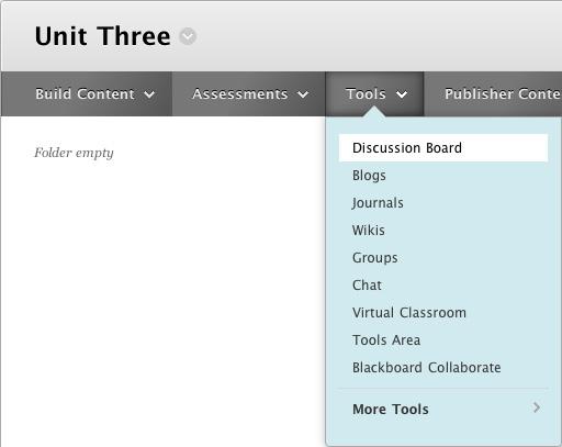 Tools such as Discussion Boards, Chat, and Blackboard Collaborate can be added in a folder structure or by Learning Modules.