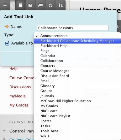 Setting up Blackboard Collaborate You can set up a course menu link to allow students to join any