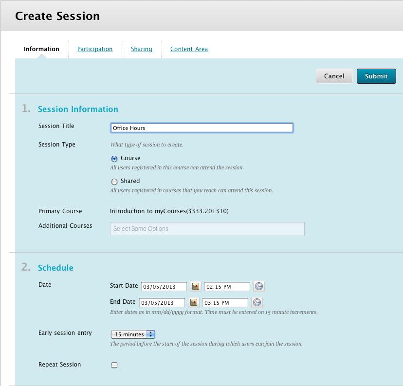 4. Set up the session information and
