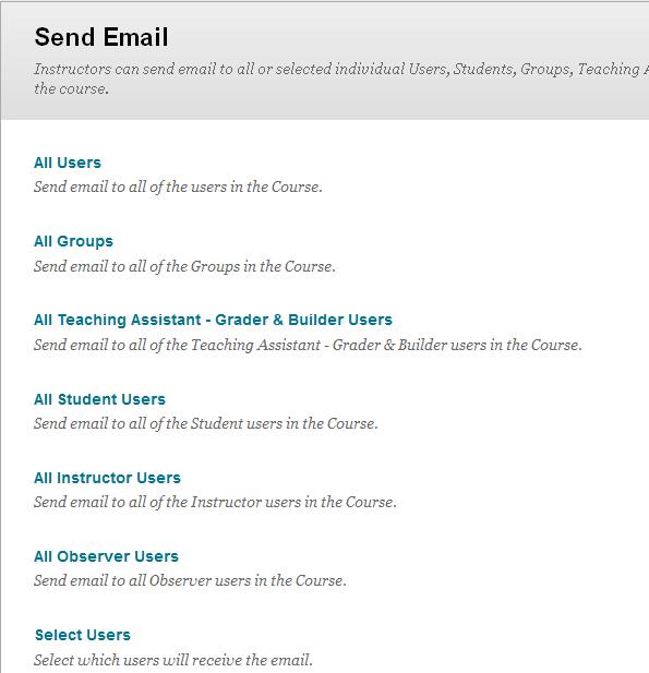 2. Select the group to receive the email from the list or you can choose individual users by choosing Select
