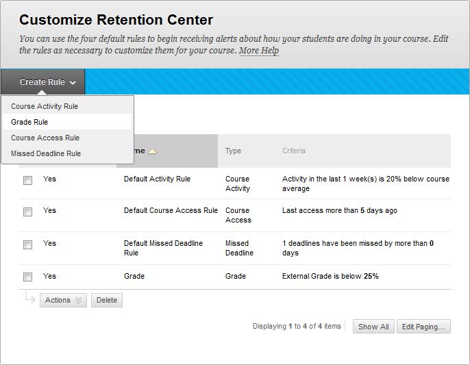 Customize button in the header of the Retention Center. 2.