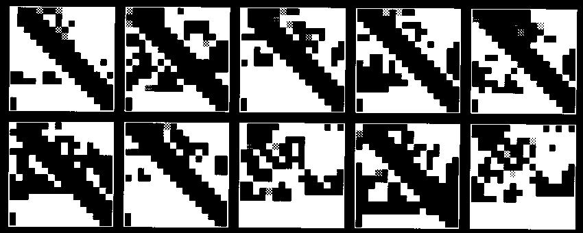 16 x 16i+j : The 15 frames from left to right and from top to bottom are numbered from 1 to 15. Fig. 13. Inversions corresponding to the actual outputs of the handwritten digits 0 9, respectively.