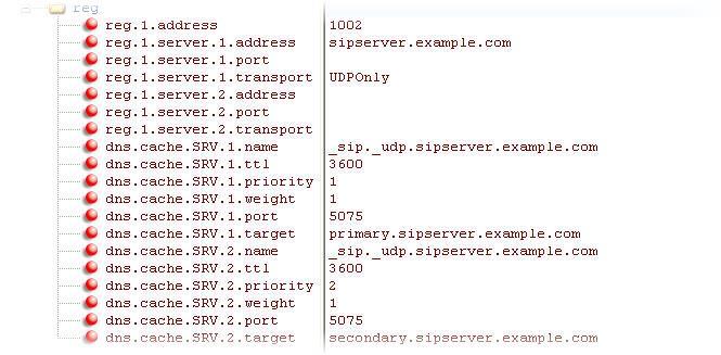 In this case, the static DNS cache on the handset provides SRV records. For more information, see RFC 3263. When the static DNS cache is not used, the site.