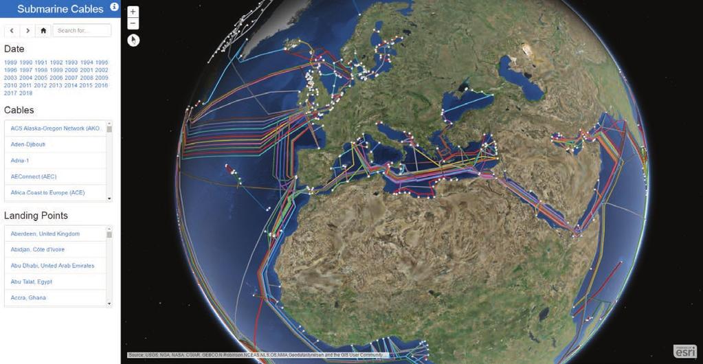 Special Section With map views, developers can render a map with a 3D view using just a few lines of code, such as this map showing submarine cables. 5 Have it your way with tooling.