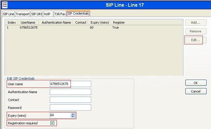 A SIP Credentials entry must be created for Digest Authentication used by Windstream SIP trunking service to authenticate calls from the enterprise to the PSTN.