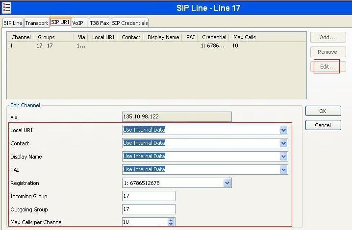 A SIP URI entry must be created to match each incoming number that Avaya IP Office will accept on this line.