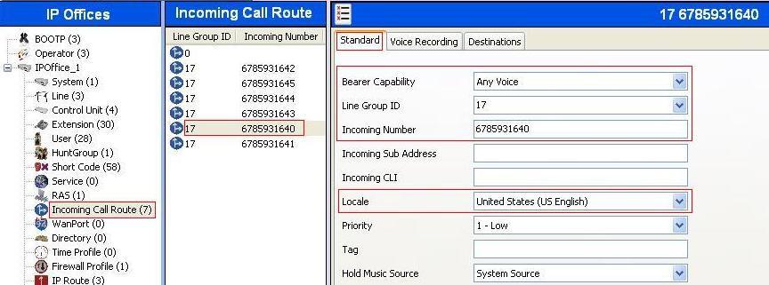 1.10. Incoming Call Route An incoming call route maps an inbound DID number on a specific line to an internal extension.
