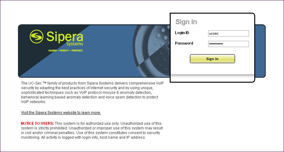 Use a WEB browser to access the UC-Sec web interface, enter