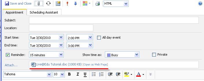 The file s name will appear as an attachment. Clicking on will set up a meeting in the calendar as reoccurring.