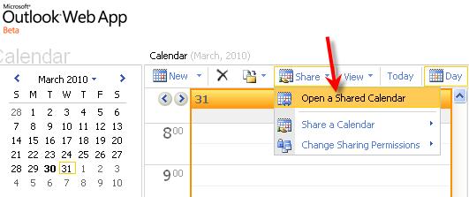 You will then have three options. 1. Open a Shared Calendar Double click on Open a Shared Calendar. Enter the name of the shared calendar you wish to open and click OK.