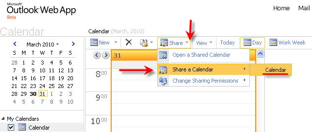 To Share a Calendar To share a calendar click on Share a Calendar in the drop down menu.