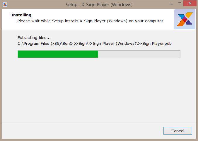 X-Sign Player (Windows) is successfully installed.