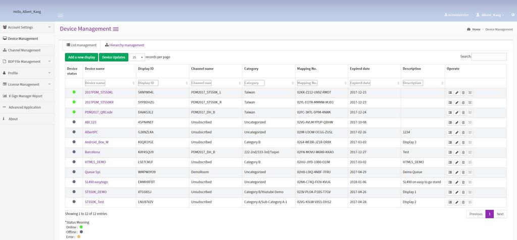 Managing devices To manage devices, switch to List management view and Hierarchy management view.