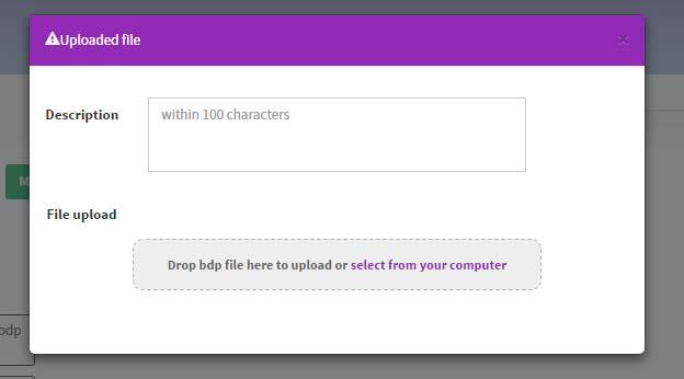 3. Fill in the description and choose the file you want to upload by clicking