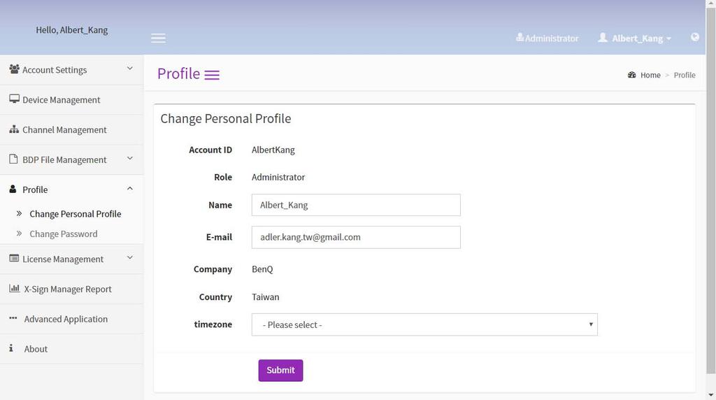 Editing profile Changing personal profile You can change your personal profile by clicking Change Personal Profile. After making the change, click Submit. Changing password 1.