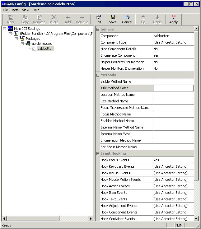 2 Double-click the CalcButton component. The Component Configuration Properties window appears in the right pane. 3 In the General section, click anywhere in the Component Type field.
