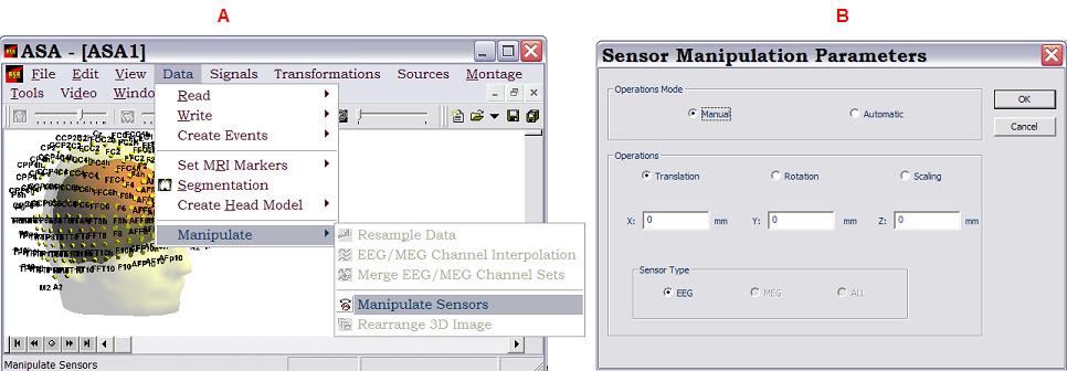 the automatic operations, fitting and then projecting. Later on, the manual operations can be used to perfect the outcome of those actions. Figure 44: Menu Data Manipulate Manipulate Sensors.