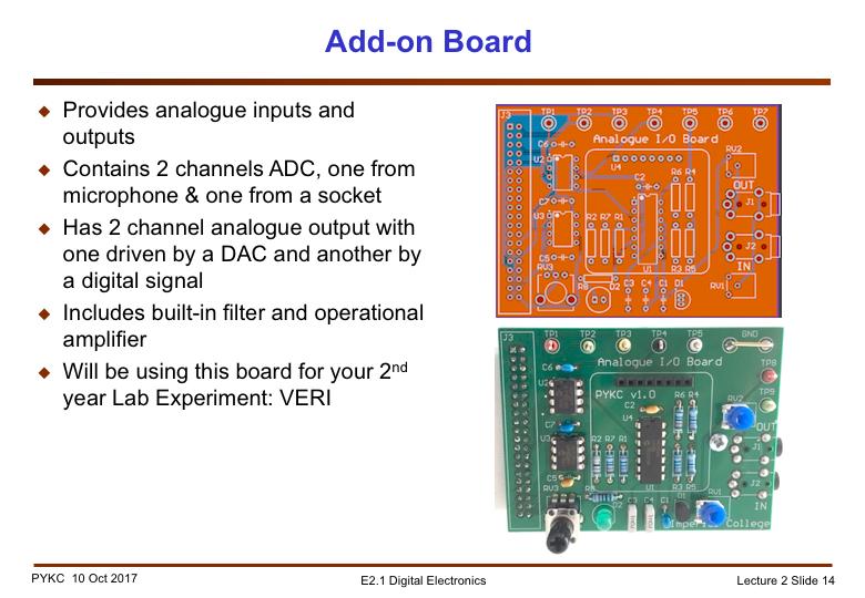 I also provide a purpose-built ADC/DAC board to support the lab experiment.