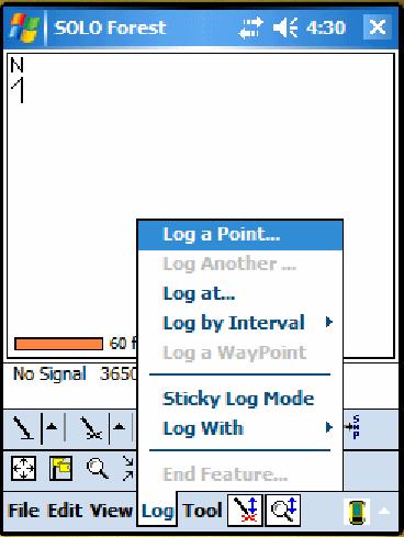 Log Menu Log a Point = Log Static Log at = Allows node to node joining of 2 features Log by Interval > Log by