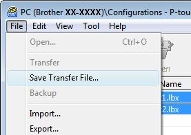 Transferring Templates with P-touch Transfer Express (Windows only) c Click [File] - [Save Transfer File].