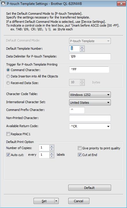 Printing Labels Using P-touch Template Preparation 5 Before connecting the Barcode Scanner to the printer, specify the Barcode Scanner settings using the P-touch Template Settings (inside Printer