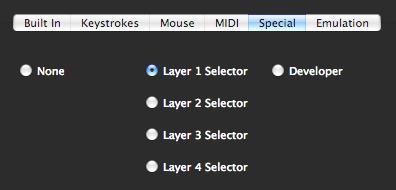 Special Tab The Special Tab is a collection of actions that don t easily fit into other categories. The choices are: None Layer Selectors No Special Action for the selected control.