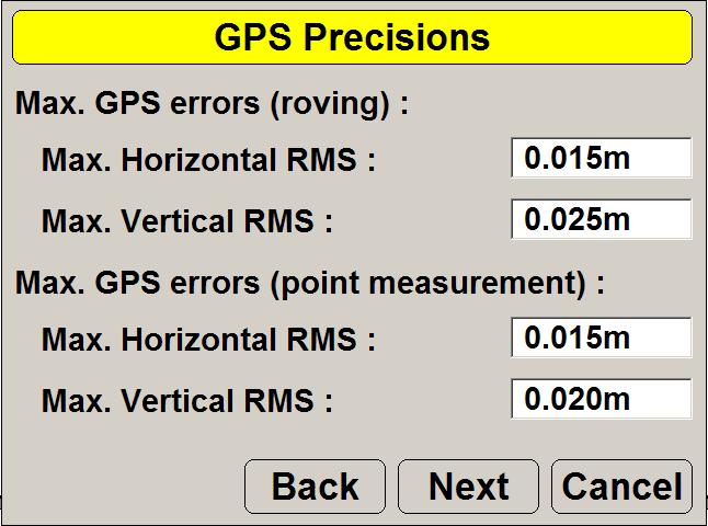 the user will have an on-screen warning that the current GPS+ RMS values are higher than required.