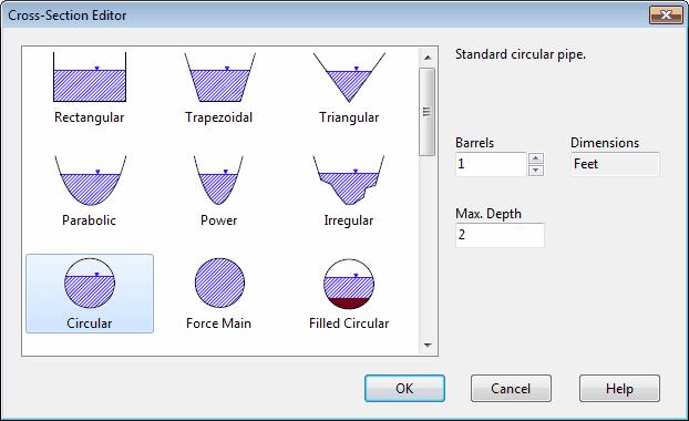 C.4 Cross-Section Editor The Cross-Section Editor dialog is used to specify the shape and dimensions of a conduit's crosssection.