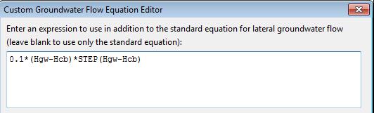 C.7 Groundwater Equation Editor The Groundwater Equation Editor is used to supply a custom equation for computing groundwater flow between the saturated sub-surface zone of a subcatchment and either