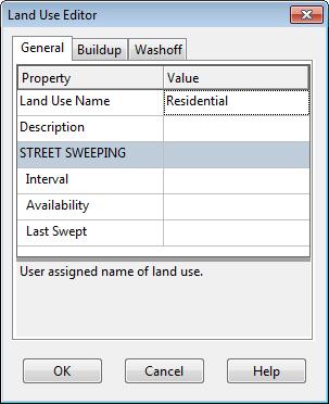 C.11 Land Use Editor The Land Use Editor dialog is used to define a category of land use for the study area and to define its pollutant buildup and washoff characteristics.