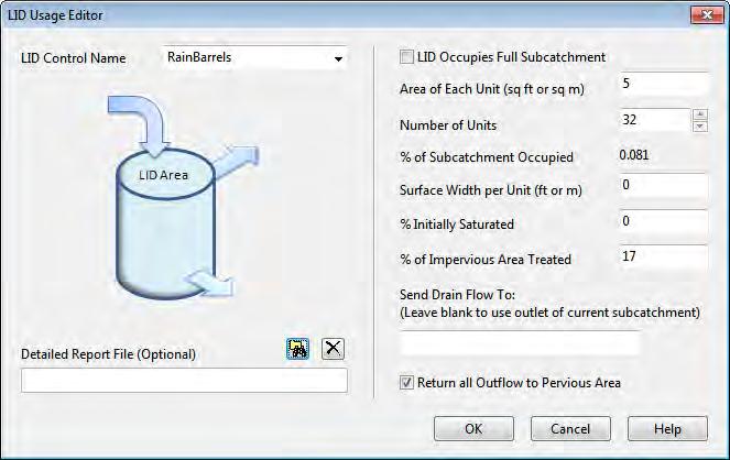 C.15 LID Usage Editor The LID Usage Editor is invoked from a subcatchment's LID Group Editor to specify how a particular LID control will be deployed within the subcatchment.