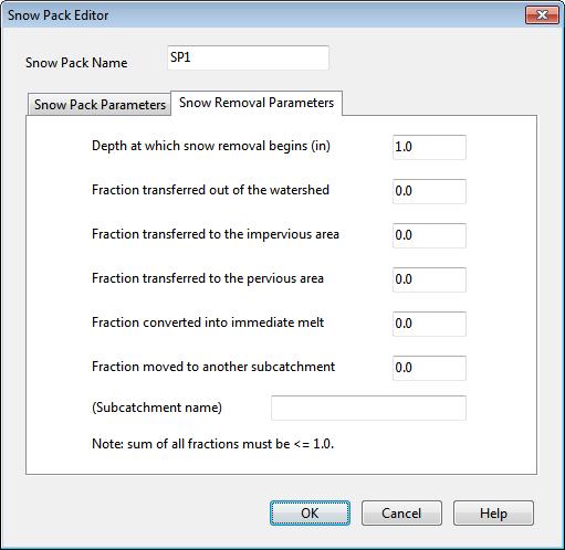 Snow Removal Parameters Page The Snow Removal page of the Snow Pack Editor describes how snow removal occurs within the Plowable area of a snow pack.
