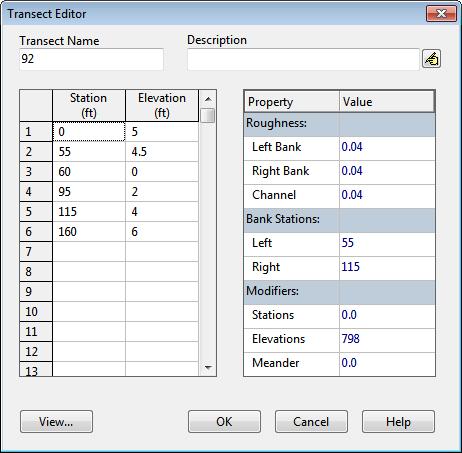 C.21 Transect Editor The Transect Editor is invoked when a new transect object is created or an existing transect is selected for editing.