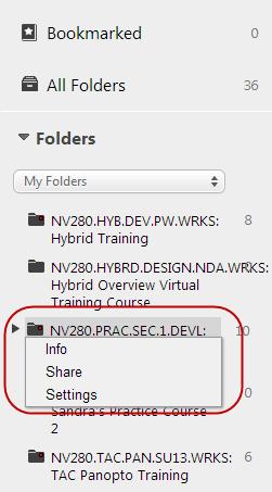 and a drop box can be created (for students to create their own content). Share on the folder level sets the default permissions level for all content in the folder.