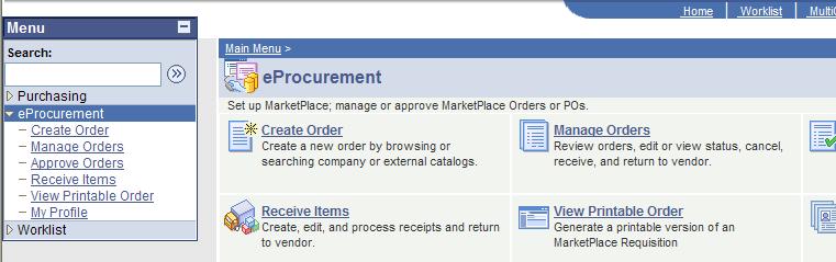 Create an Order 1. To start the order process, click Create Order: Result: s is the default menu. 2.