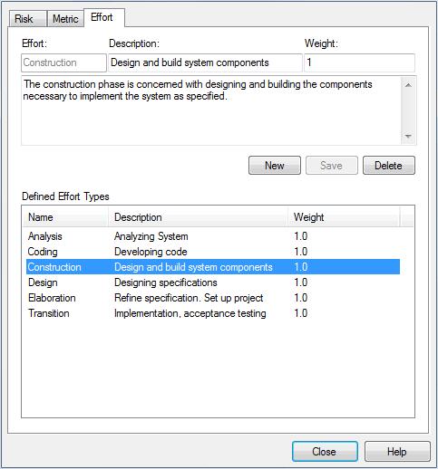 Resource Management Effort Types 17 To create a new effort type, click on the New button, or to edit an existing effort type, click on the effort type name in the Defined Effort Types list.