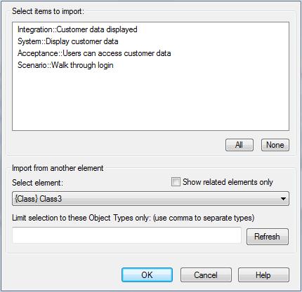 Testing Import Test From Other Elements 31 3. Select the test to import from the Select items to import list.