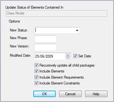 60 Update Package Status 10 Update Package Status Elements in Enterprise Architect can be assigned a current status, such as Proposed, Validated or Mandatory.