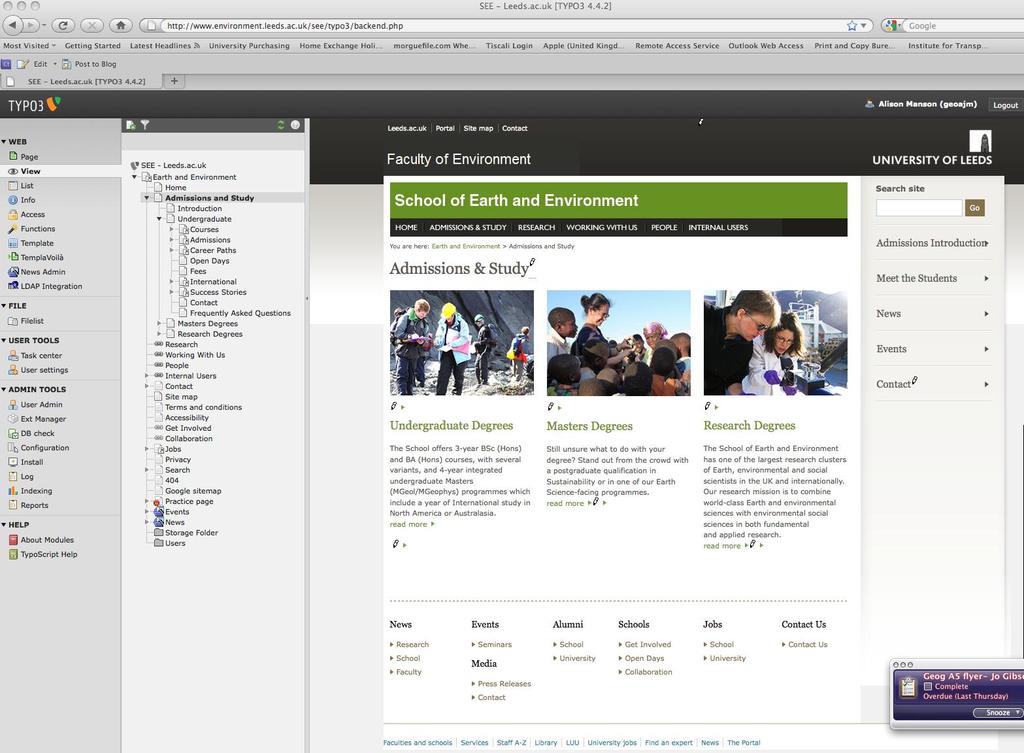 To edit existing content Click View under Web on the left hand sidebar, to show the page structure of the School website (Screenshot 3).