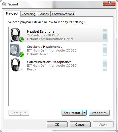 Select Default Communication Device. The following screen is displayed.