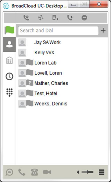 3.3 Main Window When you start BroadCloud UC Desktop for the first time, the contact list will be empty. Use the search field to find people and add them to your contact list.