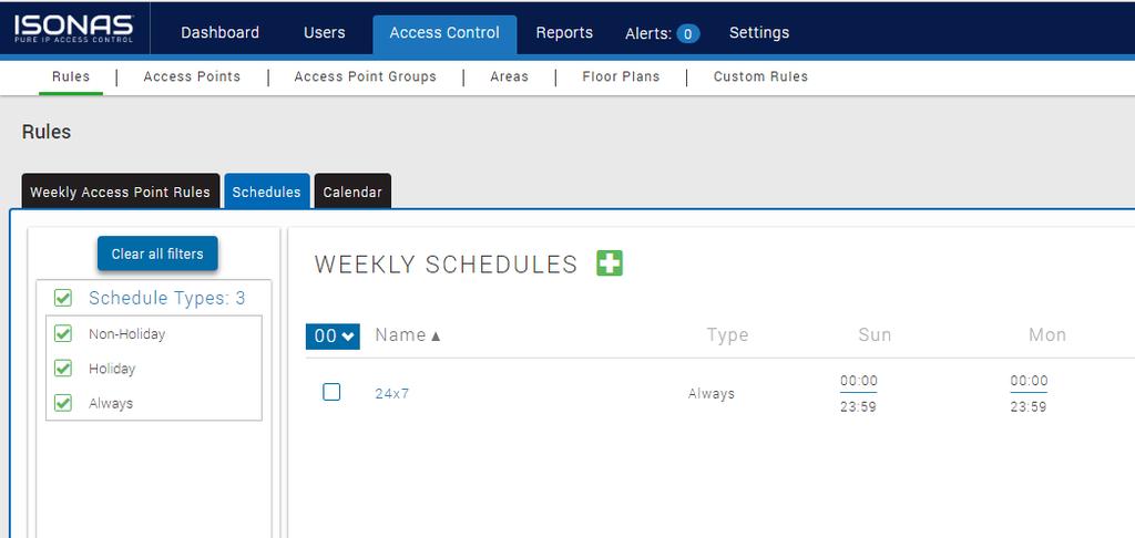 Click on Access Control and then the Schedules tab below the main