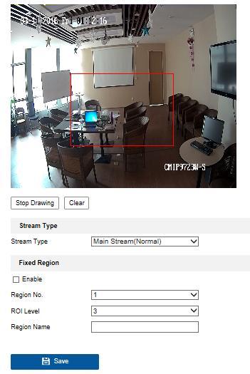 Configuring Fixed Region for ROI: Figure 8-3 Region of Interest Settings 1. Enter the ROI settings interface: Configuration > Video/Audio> ROI. 2. Check the checkbox of Enable under Fixed Region item.