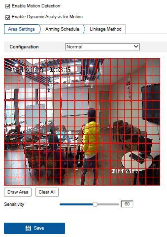 2. Check the checkbox of Enable Motion Detection. 3. Check the checkbox of Enable Dynamic Analysis for Motion if you want to mark the detected objects with green rectangles.