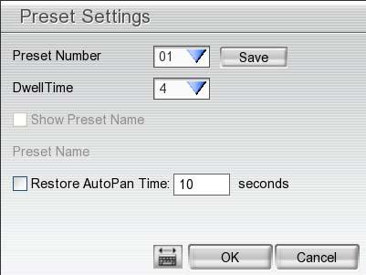 5. Select the Preset Number to assign a number for the PTZ camera current position. And then, click Save to save the setting. 6.