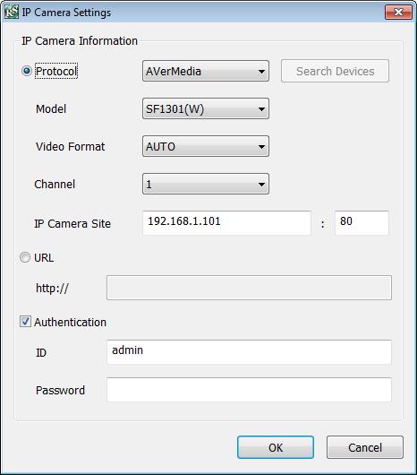 Enable/disable audio of the camera. - Name Change the camera name - Description Add a short comment (5) IP Camera Information Click IP Setting to setup the parameters of the IP camera. 1.